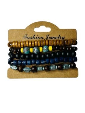 NWT Fashion Jewelry Men's Brown Beaded Bracelet Set